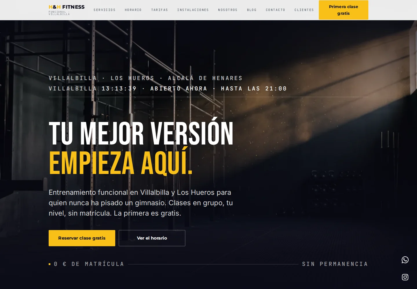 Captura real de la web de Home & Health Fitness